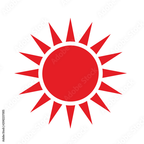 Minimalist red sun icon with sharp triangular rays.