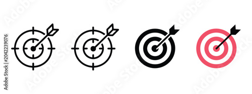 Картината върху платно Target icon with arrow in center, goal achievement and accuracy symbol, bullseye