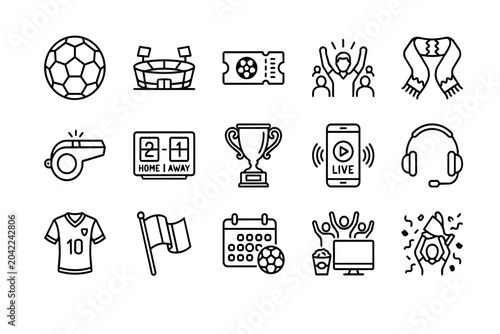 World Cup 2026 Fan Experience Modern Line Icon Set