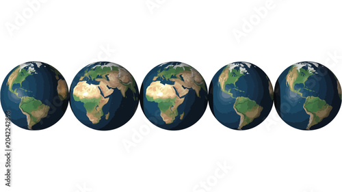 Konstfotografi five globes in row photo earth planet world sphere cosmic geography astronomy sp