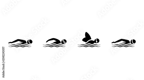 Konstfotografi swimming strokes silhouettes on white background swimmer freestyle backstroke bu