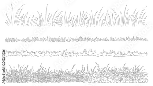 Forest Line CAD Vector Collection with Minimal Ground Cover, Turf Edging Banners and Architectural Side View Landscape Elements