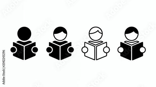 Fényképezés reading people icons flat black and white readers human figures symbol education