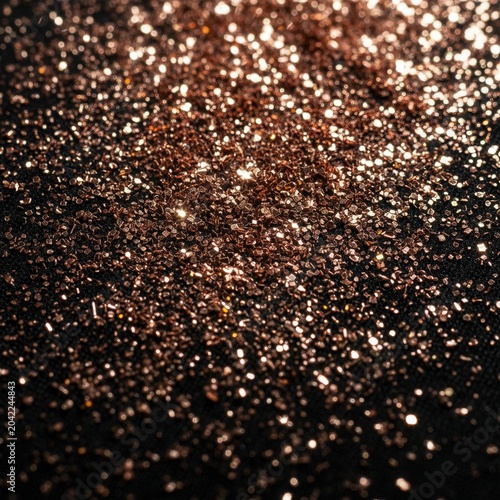 Close-up of Shimmering Copper Glitter on Black Background for Graphic Resources
