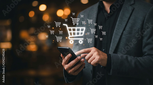 Businessman using smartphone for online shopping and e-commerce retail business