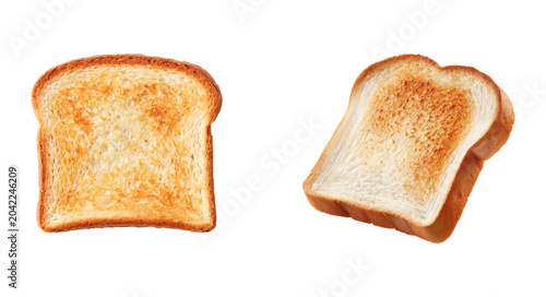 Golden toasted slice of white bread isolated on white background for breakfast food design