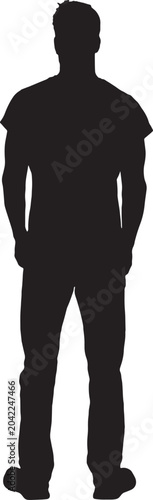 vector,   silhouette of full portrait of a back wiew of standing man