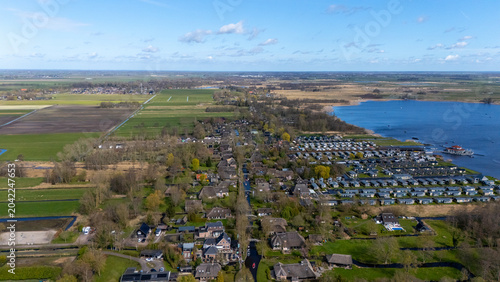 Aerial drone shots of the water village of Giethoorn Overijsel Netherlands