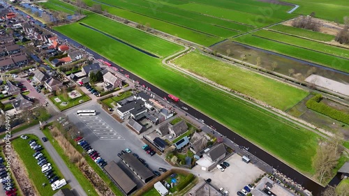 Aerial drone shots of the water village of Giethoorn Overijsel Netherlands