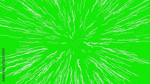 White motion burst speed lines animation, comic style action effects with seamless on soild green screen background and dramatic anime inspired movement visuals