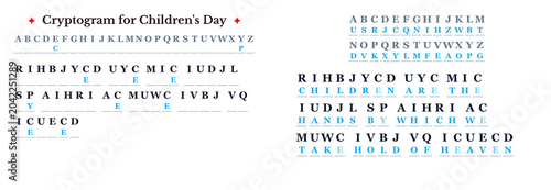 Quadro su tela Children's Day cryptogram puzzle with letters and clues