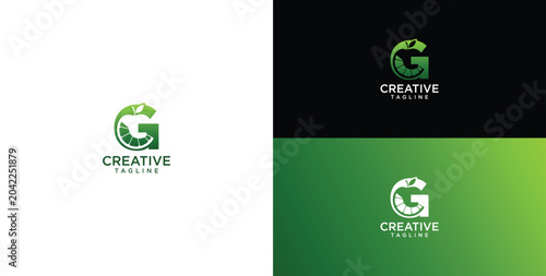 Cuadro en lienzo Modern Green Letter G Logo Design featuring a Chameleon Silhouette, Symbolizing