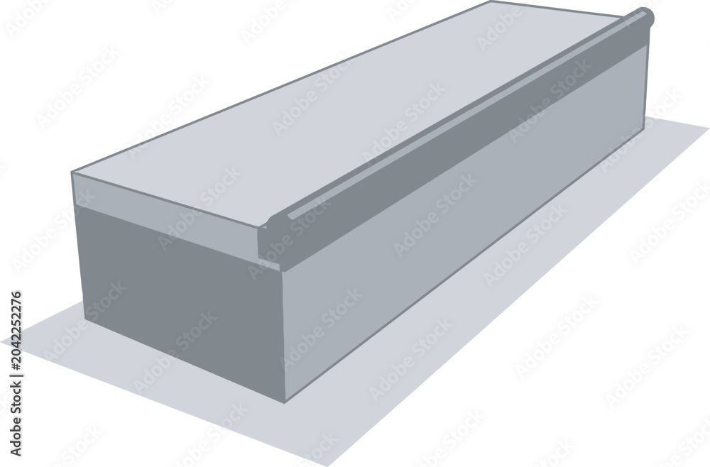 Naklejka premium Vector flat illustration of a skate park grind box ledger obstacle. Features a clean grey 3D perspective layout, perfect for skateboarding and extreme sports graphic design mockups.