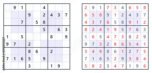 Bild auf Leinwand Sudoku puzzle with margins showing solved and unsolved sections