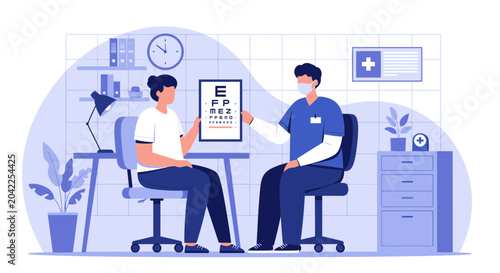 Illustration Of Vision Test In Clinic Representing Medical Care And Eye Health