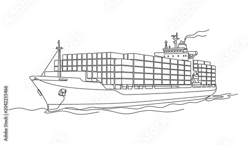 Cargo Shipping Ship One Line Drawing Vector IllustrationUntitled design - 3