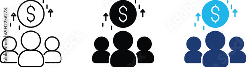 Bild auf Leinwand Crowdfunding icon set representing business financial growth, team revenue generation and group investment profit