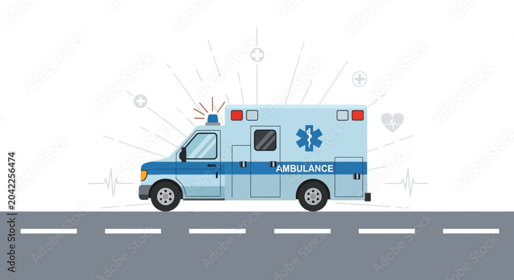 Fototapeta premium Illustration Of An Ambulance Traveling on the Road, Delivering Emergency Services Quickly