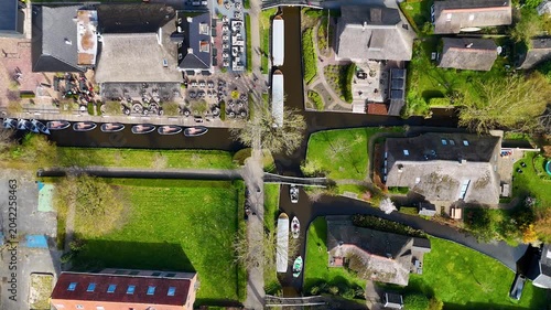 Aerial drone shots of the water village of Giethoorn Overijsel Netherlands