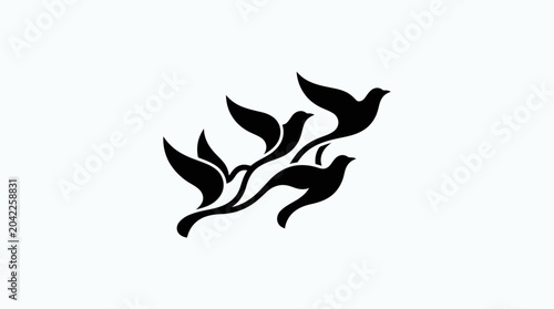 Birds logo designs, set of birds on a branch silhouette. birds flying information
