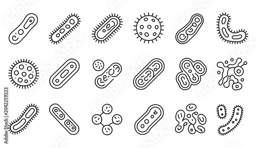фотографія Bacteria probiotics and virus cells outline vector icons isolated on transparent