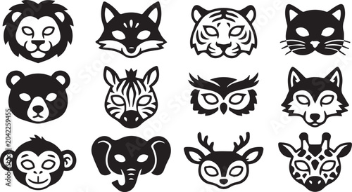 Photography Wild Animal Faces Icon Set Vector Illustration for Design