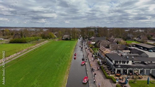 Aerial drone shots of the water village of Giethoorn Overijsel Netherlands