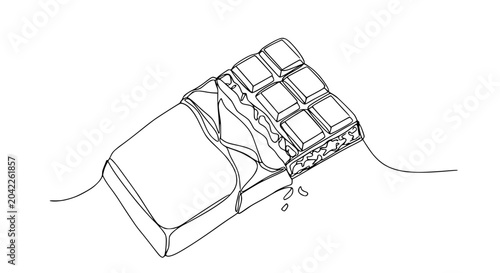 Schilderij op canvas Minimalist line art drawing of a broken chocolate bar with wrapper