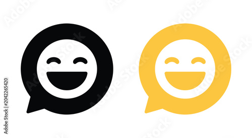 Fotografie Laughing emoji icon speech bubbles, laugh emoticon symbol sign, funny reaction chat message icon set for social media communication vector design