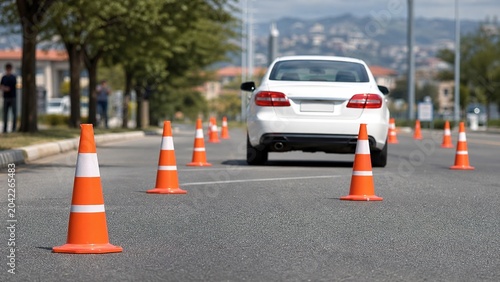 Foto Driving skills test practice with traffic cones urban area photography daylight
