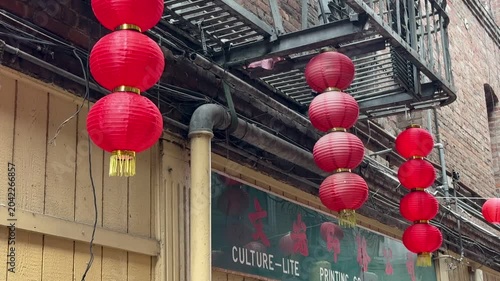 Red lanterns on the street in the Chinatown, San Francisco, California, USA