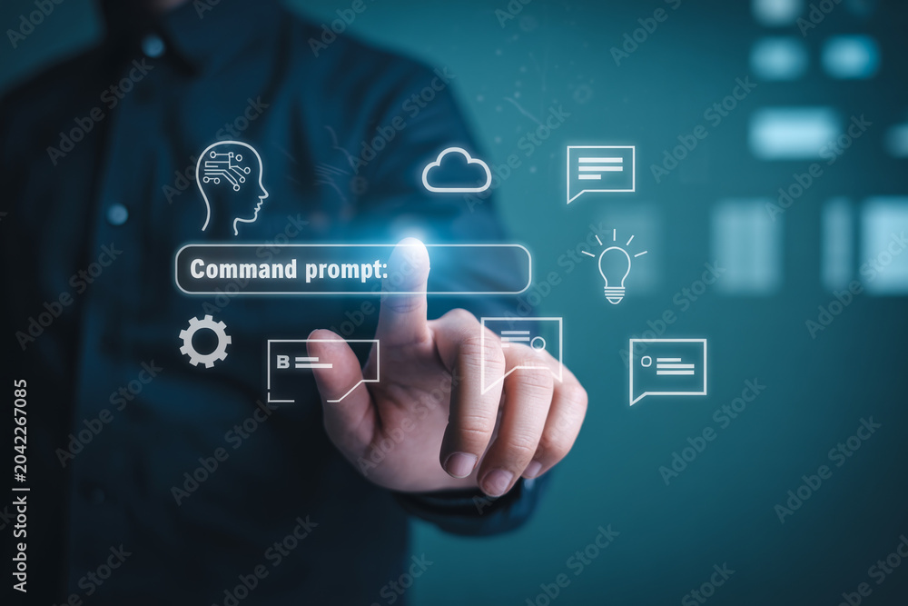 Fototapeta premium Business people use artificial intelligence command prompt with chat bot for search and business information.