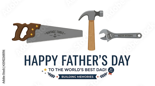 Father's day greeting card with hand tools and craftsmanship theme, carpenter