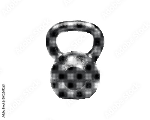 Retro halftone kettlebell fitness weight training equipment vector illustration isolated on white background