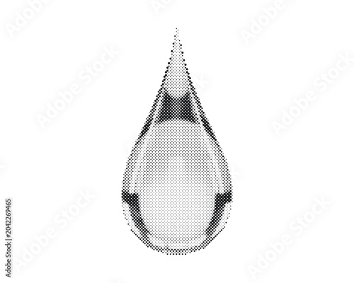 Retro halftone teardrop shape with circle dot pattern vector illustration isolated on white background