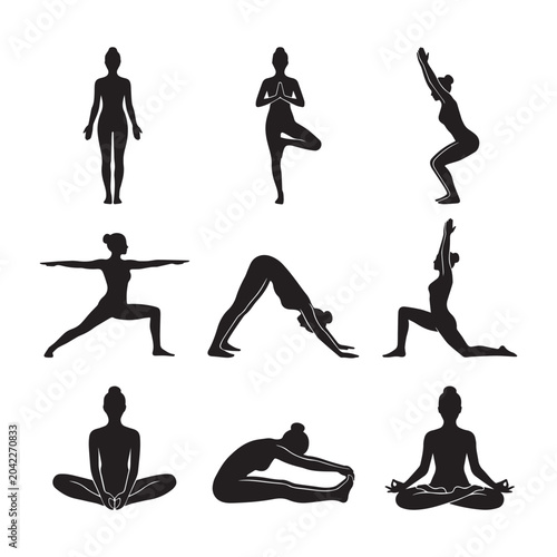Professional Yoga and Fitness Vector Set for Workout, Stretching and Wellness Theme