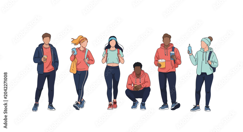 Obraz premium Diverse group of young adults in casual attire, representing a modern student community.