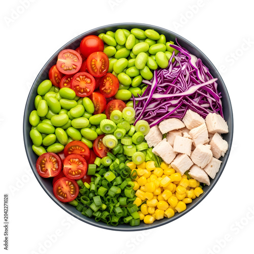Colorful fresh vegetables arranged in a circle isolated on white background