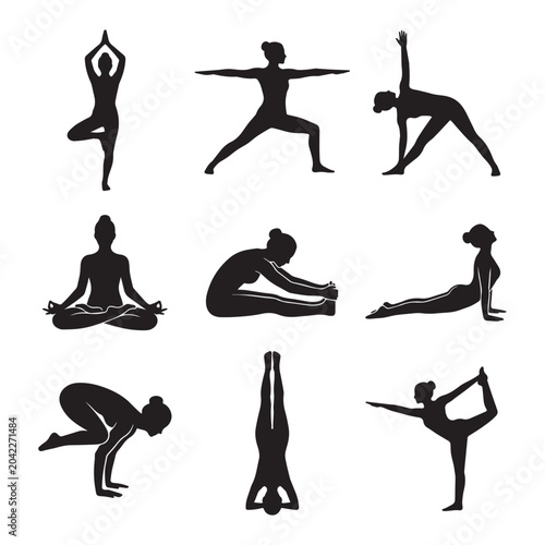 Yoga Poses and Fitness Workout Vector Set for Healthy Lifestyle and Gym Concept