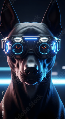 Black Dog Wearing Futuristic Goggles