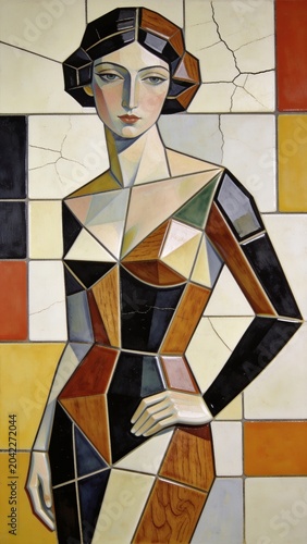 cubist woman portrait with geometric shapes