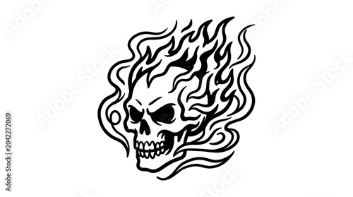 flaming skull with wavy fire.