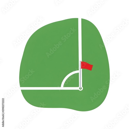 Corner kick area of a soccer field with a red flag