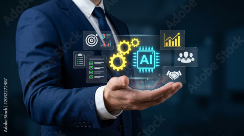 Photos Corporate AI system dashboard featuring smart process coordination, functional p