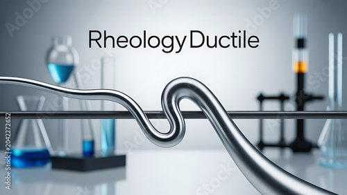 Metal material science laboratory equipment with rheology ductile test setup and various glassware  science and research concept