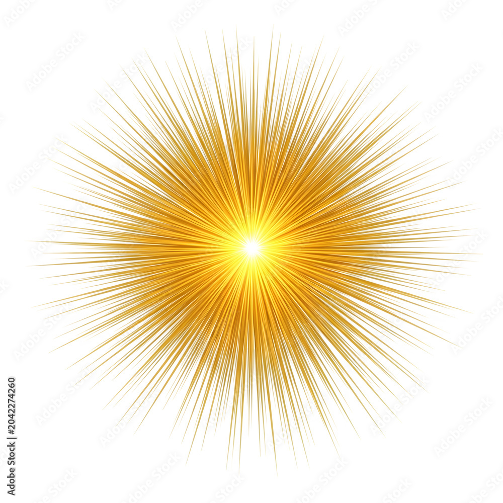 Fototapeta premium Bright glowing sunburst with rays in space isolated on white background