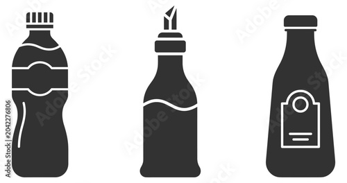 Fotografia three different condiment bottles icons set illustration on transparent backgrou