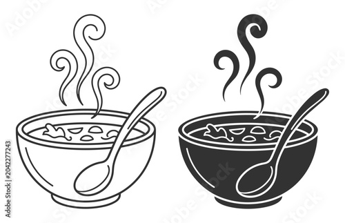 Cuadro en lienzo hot soup bowl with spoon line and solid style cooking food illustration on trans