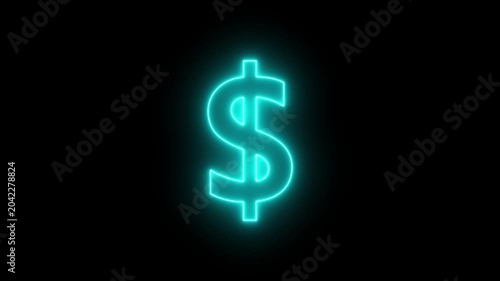 Dollar currency symbol in neon style with colorful variations in rows of glowing lights. Central green icon surrounded by red, blue, purple, and orange designs.
