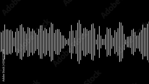Minimal white audio sound wave visualization representing music, voice, and digital signal on a black background.